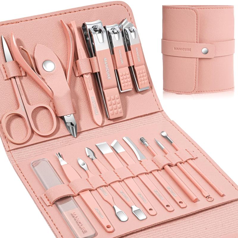 16 in 1 Stainless Steel Nail Clipper Set Professional Manicure Pedicure Grooming Kit with Travel Case
