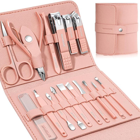 16 in 1 Stainless Steel Nail Clipper Set Professional Manicure Pedicure Grooming Kit with Travel Case