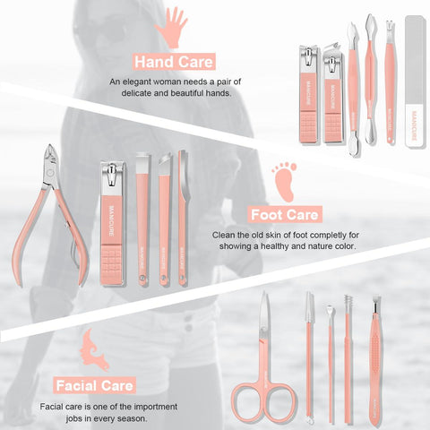 16 in 1 Stainless Steel Nail Clipper Set Professional Manicure Pedicure Grooming Kit with Travel Case