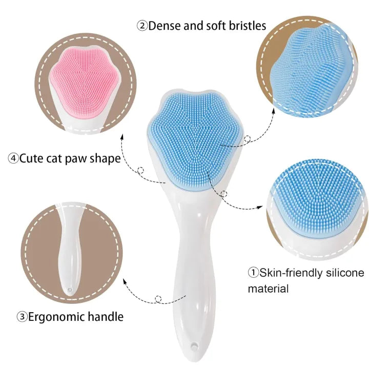 3 in 1 Silicone Bath & Skincare Set Shower Brush Back Scrubber & Face Cleansing Brush Bundle