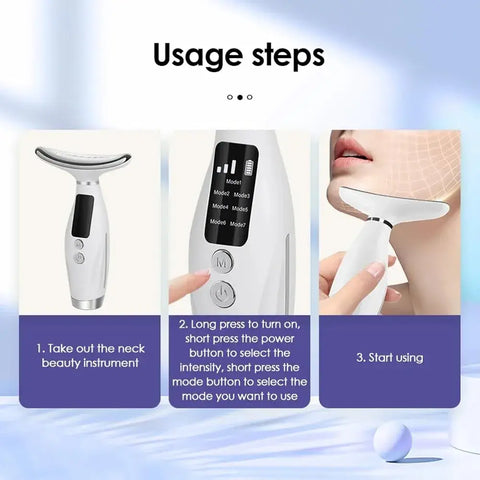 7 Color LED Face & Neck Massager Beauty Device Skin Tightening Neck Lifting Machine with 3 Intensity Levels