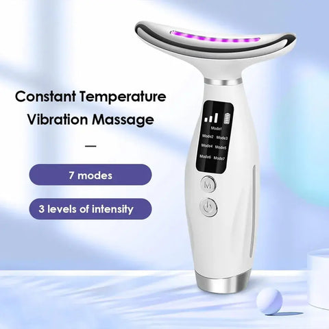 7 Color LED Face & Neck Massager Beauty Device Skin Tightening Neck Lifting Machine with 3 Intensity Levels