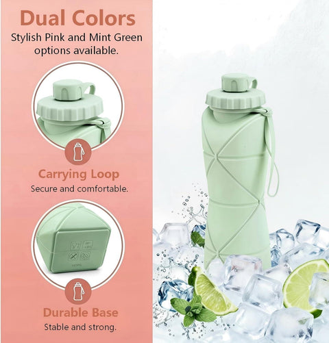 Collapsible Silicone Water Bottle 600ml Foldable Leak Proof Travel Sports Water Bottle