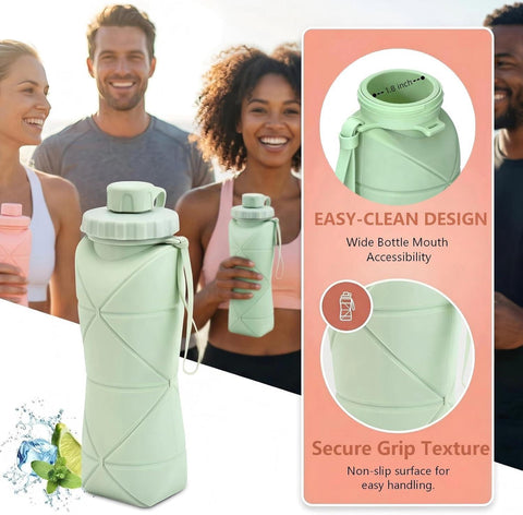 Collapsible Silicone Water Bottle 600ml Foldable Leak Proof Travel Sports Water Bottle