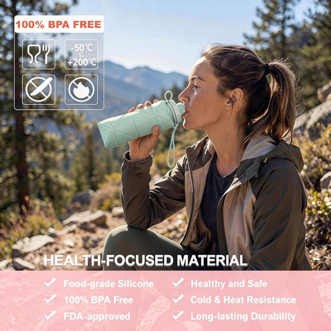 Collapsible Silicone Water Bottle 600ml Foldable Leak Proof Travel Sports Water Bottle