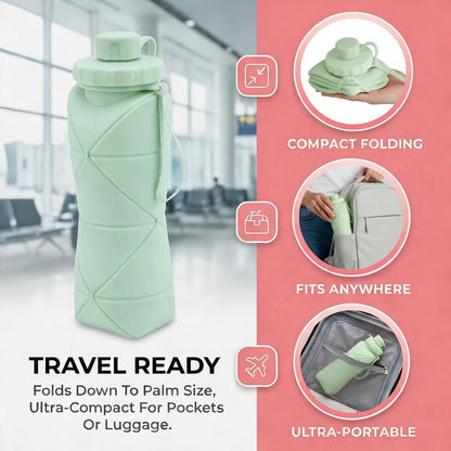 Collapsible Silicone Water Bottle 600ml Foldable Leak Proof Travel Sports Water Bottle