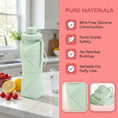 Collapsible Silicone Water Bottle 600ml Foldable Leak Proof Travel Sports Water Bottle