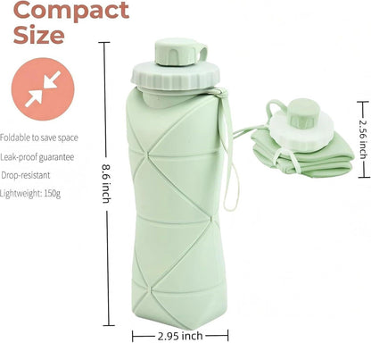 Collapsible Silicone Water Bottle 600ml Foldable Leak Proof Travel Sports Water Bottle