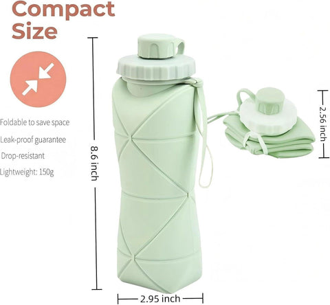 Collapsible Silicone Water Bottle 600ml Foldable Leak Proof Travel Sports Water Bottle