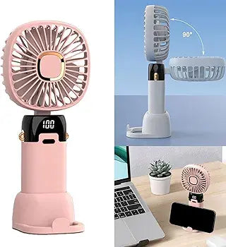 Foldable USB Rechargeable Neck Fan with LED Display 5 Speed Portable Hands Free Fan & Phone Stand