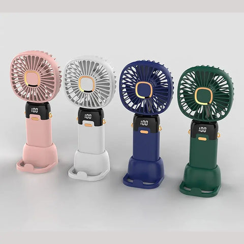 Foldable USB Rechargeable Neck Fan with LED Display 5 Speed Portable Hands Free Fan & Phone Stand