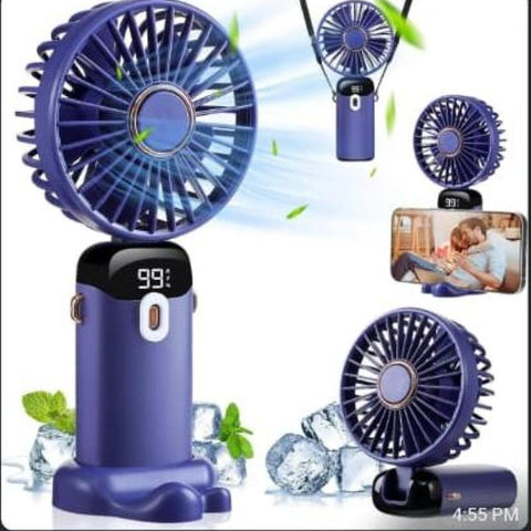 Foldable USB Rechargeable Neck Fan with LED Display 5 Speed Portable Hands Free Fan & Phone Stand