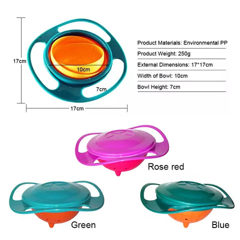 360° Rotating Gyro Bowl Spill Proof Snack Bowl for Kids Baby Feeding Bowl