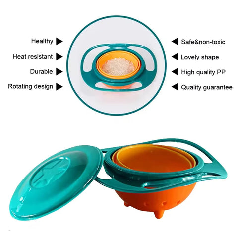 360° Rotating Gyro Bowl Spill Proof Snack Bowl for Kids Baby Feeding Bowl