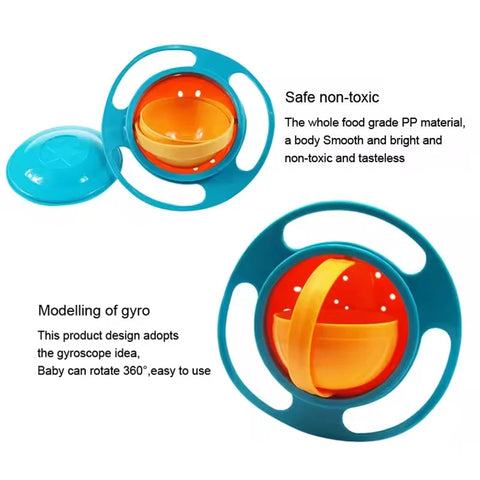 360° Rotating Gyro Bowl Spill Proof Snack Bowl for Kids Baby Feeding Bowl