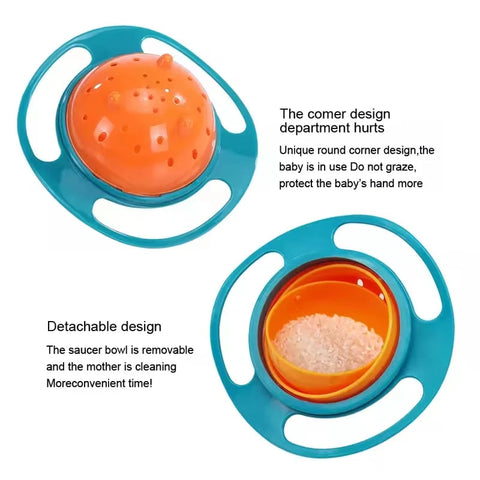 360° Rotating Gyro Bowl Spill Proof Snack Bowl for Kids Baby Feeding Bowl