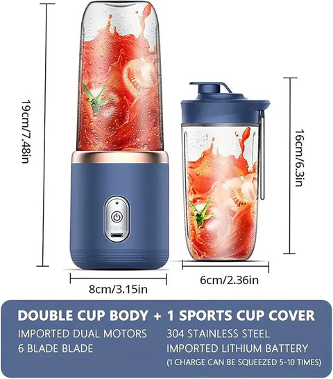 Hexa Blade Portable Juicer Blender USB Rechargeable Mini Smoothie Maker 400ml