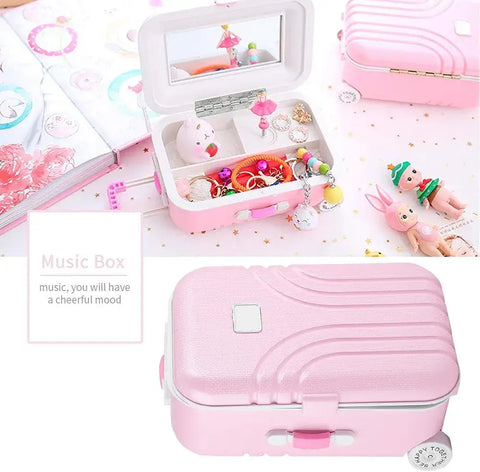 Mini Jewellery Suitcase Music Box with Spinning Ballet Dancer Storage Case for Girls