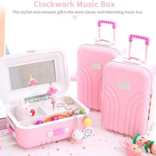 Mini Jewellery Suitcase Music Box with Spinning Ballet Dancer Storage Case for Girls