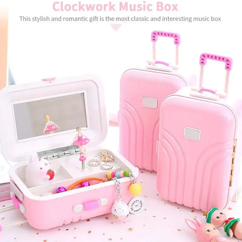 Mini Jewellery Suitcase Music Box with Spinning Ballet Dancer Storage Case for Girls