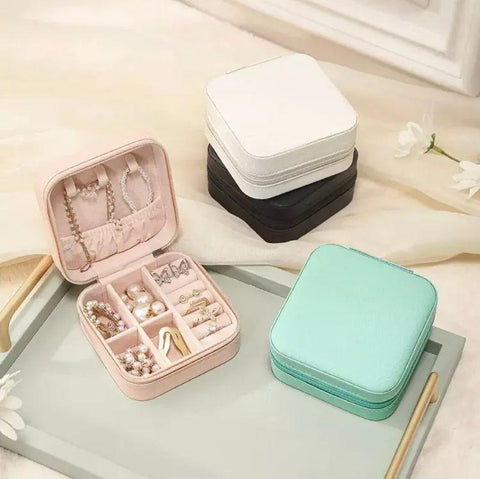 Portable Jewellery Organizer Box Leather Travel Jewelry Storage Case for Rings Earrings & Accessories