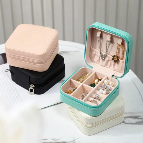 Portable Jewellery Organizer Box Leather Travel Jewelry Storage Case for Rings Earrings & Accessories