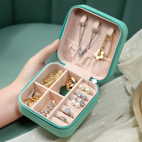 Portable Jewellery Organizer Box Leather Travel Jewelry Storage Case for Rings Earrings & Accessories