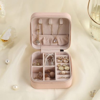 Portable Jewellery Organizer Box Leather Travel Jewelry Storage Case for Rings Earrings & Accessories