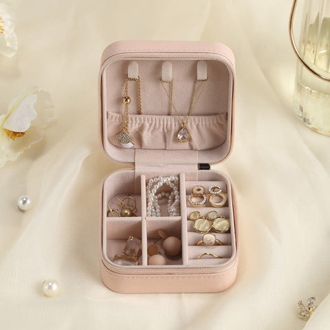 Portable Jewellery Organizer Box Leather Travel Jewelry Storage Case for Rings Earrings & Accessories