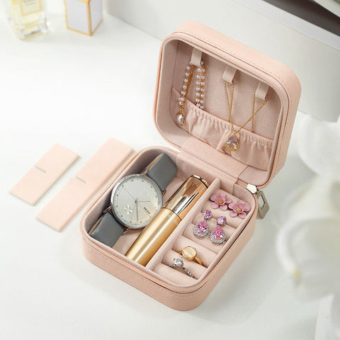 Portable Jewellery Organizer Box Leather Travel Jewelry Storage Case for Rings Earrings & Accessories