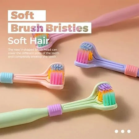 Three Sided Toothbrush 360° Coverage Soft Bristle Toothbrush with Replaceable Heads