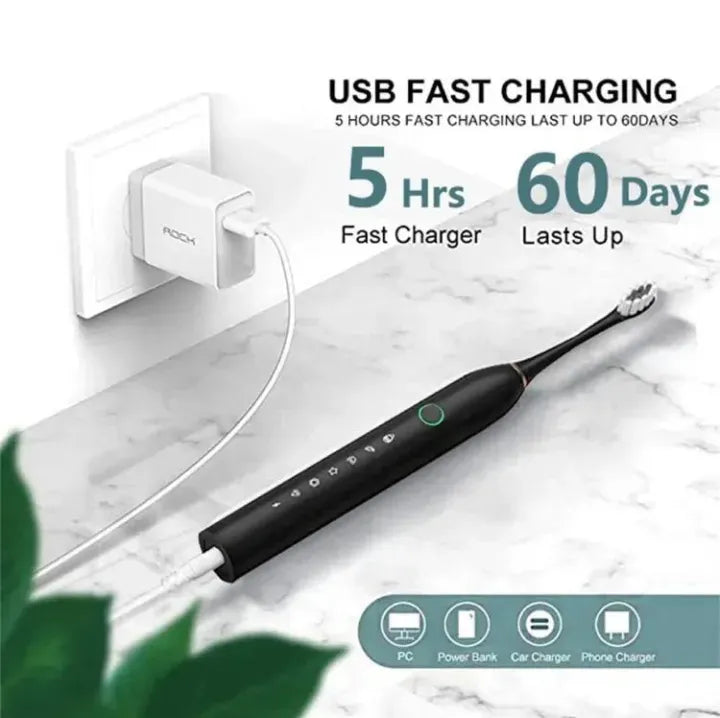 X3 Electric Toothbrush 6 Cleaning Modes USB Rechargeable Sonic Toothbrush for Adults & Kids