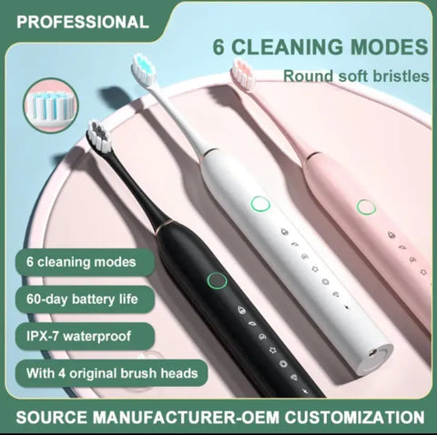 X3 Electric Toothbrush 6 Cleaning Modes USB Rechargeable Sonic Toothbrush for Adults & Kids